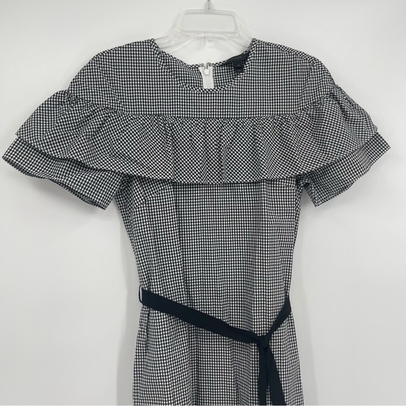 J. Crew NWT Edie Gingham Dress Womens Size 4 tall Black White Check Ruffle - Picture 4 of 11